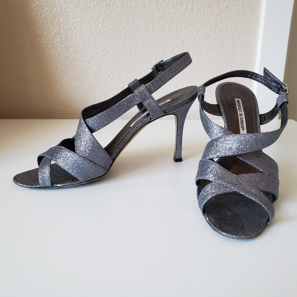 Manolo Blahnik Glitter Sandals Size EU 40